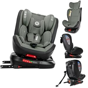 Lorelli Auto Kindersitz Nebula mit Isofix, 360 Grad drehbar, (0-36 kg) Mitwachsender Autositz i-Size 40-150cm - Gruppe 0+/1/2/3, Babysitz ab Geburt, 5-Punkt-Gurt, Einstellbare Kopfstütze, grün