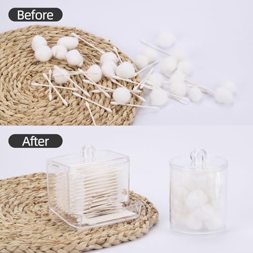 Image of Tbestmax Qtips Holder Bathroom Container, 10oz Big Qtip Dispenser 12oz Cotton Ball Holder, Clear Apothecary Jar Organizer for Storage Cotton Swab, Round Pads, Floss Picks