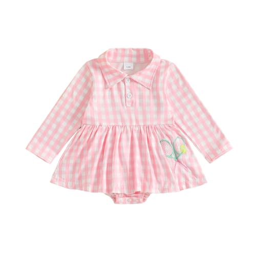 Baby Girl Tennis Romper Dress Long Sleeve Bubble Romper Plaid A Line Polo Skirt Bodysuit Dress Athletic Fall Outfit
