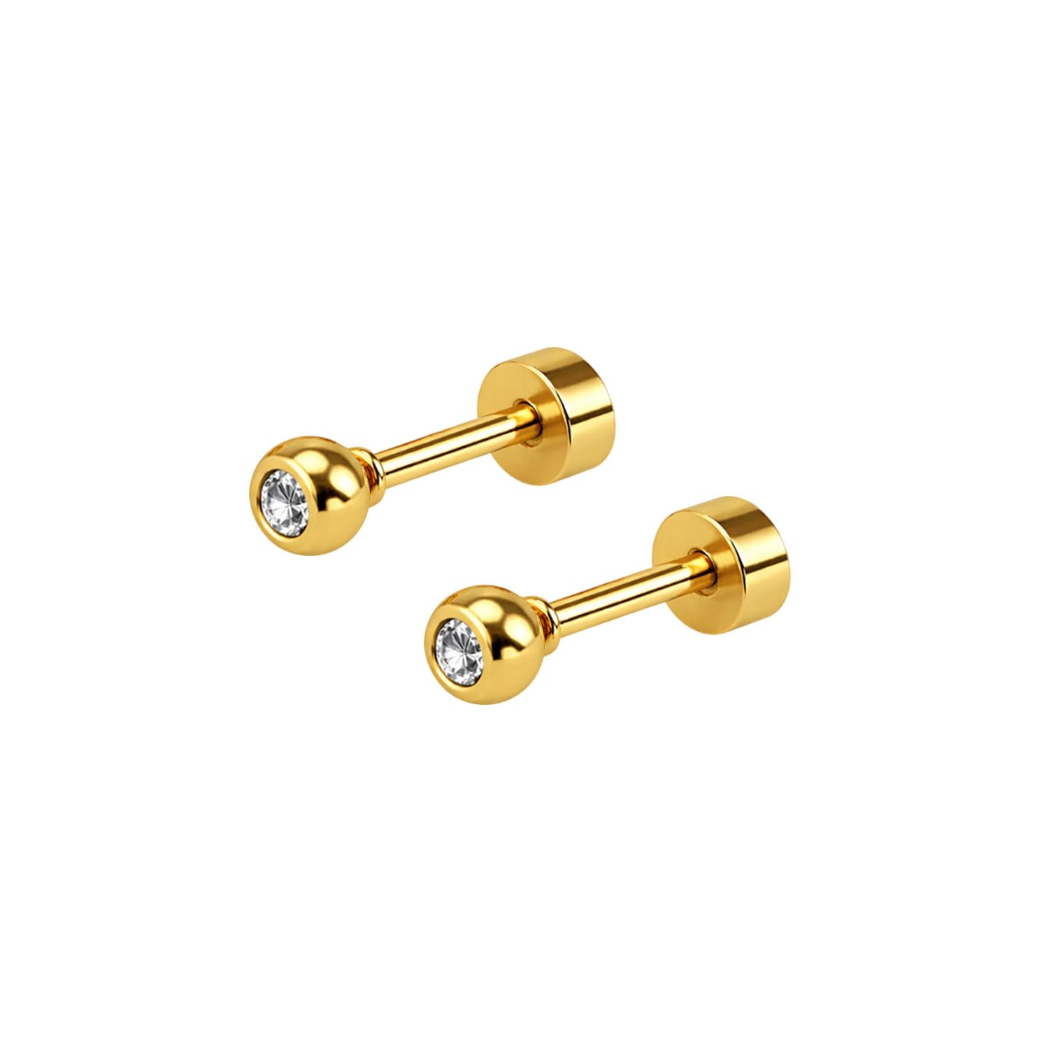 vama FASHIONS 4mm 18K Gold Plated Stainless Steel Anti Tarnish Katori Shape White Stone Small Piercing Ear Studs Hypoallergenic Lightweight Stud Earrings for Men & Boys-picture-38