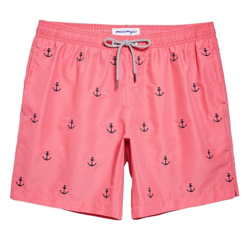 MaaMgic Mens Quick Dry Anchor Swim Trunks with Mesh Lining Swimwear Bathing Suits,Red-glm009,Large