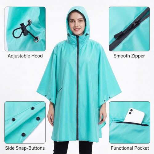 Image of salamra Rain Poncho Jacket - Hooded Waterproof Raincoat with Pocket for Women Men Adults
