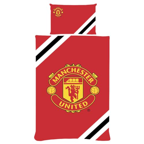 FOCO Parure de lit simple, Draps de lit sous licence officielle Manchester United FC Football Bande