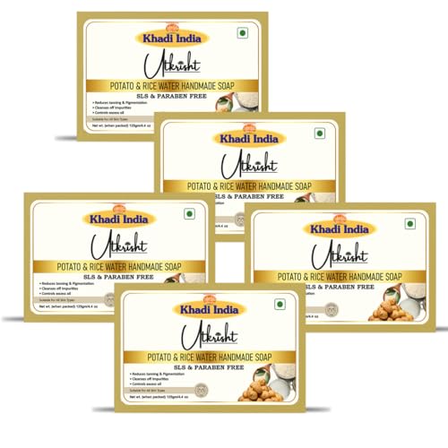 Image of Khadi Potato & Rice Water Handmade Bathing Soap Bar 125g (Pack of 5) | Natural & Herbal | Glowing & Brightening | Deep Cleansing | For Dark Sports & Oil Control | All Skin Types | Men & Women