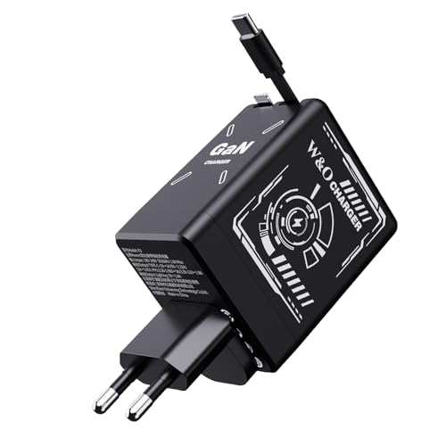 ofottofo Chargeur Rétractable 2 en 1, Chargeur USB C Rapide avec Fiche Euro-jauge, 20W Chargeur Rapide Compatible avec iPhone iPad Android Tablette Ordinateur(Noir)