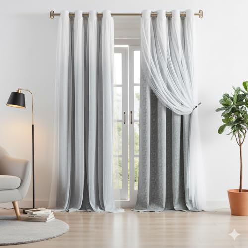 Image of Amzdecor Ombre Double Layer Full Blackout Window Curtains 52 inchx95 inch Grommet