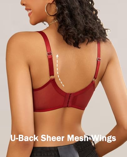 Image of Avidlove Womens Lace Bras Sexy Underwire Unlined Bra V Neck Mesh Everyday Bra Lingeries No Padded