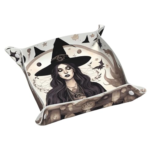 Magic Witch Witchcraft - Bandeja de cuero con impresión de dibujo bohemio para escritorio, organizador de almacenamiento, bandeja decorativa, bandeja para mesita de noche