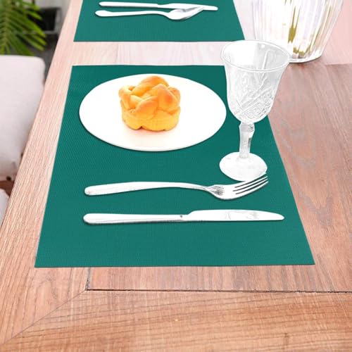 Sets de table tissés vert foncé durables, protection de table rectangulaire x6 - 6