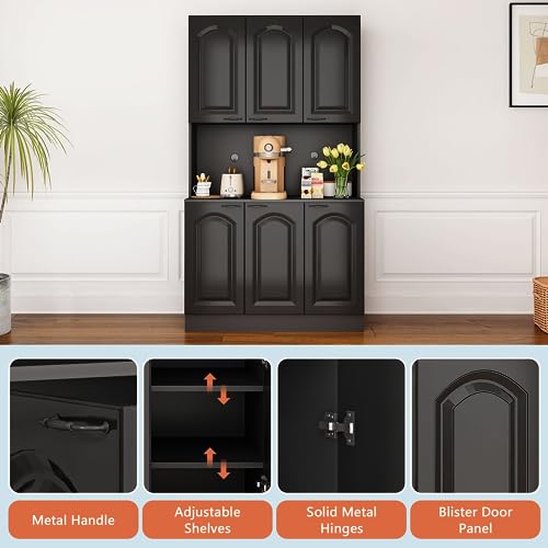 Avzear Kitchen Pantry Cabinet, 71 Inch Farmhouse Storage Cabinet Freestanding Floor Storage Cabinet Hutch Cupboard With 6 Doors Kitchen Pantry Cabinet For Kitchen Living Room Home Office thumb #7
