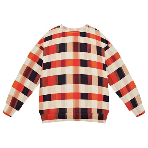 JUNZAN Buffalo Plaid Check Red Orange Big Boys Sweatshirts Hoodies Fleece Sweatshirt With Hoodie Sports 4T2