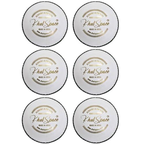 Image of KHELSPACE KS-20 Leather White Cricket Ball | Hand-Stitched | Professional Grade | Ideal for Day /Night Matches, Practice & Tournaments (6)