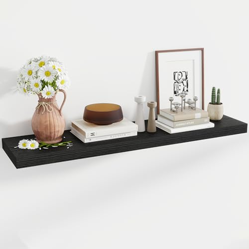 Acovy 48 Inch Floating Shelves, 12 Inch Deep Floating Shelves for Wall, Floating Shelf with Invisible Brackets, Deep Shelves for Bathroom, Bedroom, Living Room, 1 Pack, Black