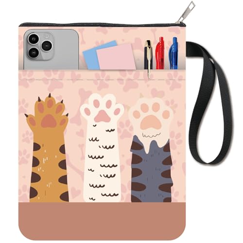 CRASPIRE Cat Claw Book Sleeve Book Covers with Zipper 11 X 8.7 Inch Book Protector for Paperbacks Washable Fabric Cloth Extra Sleeve Pocket Gifts Pouch Double Sided Books Cloth Fabric Handheld Ribbon