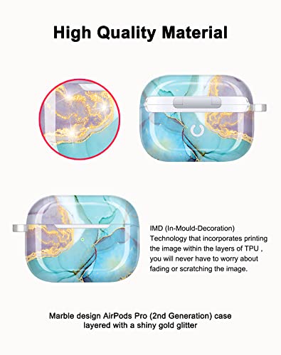 JIAXIUFEN for Airpods Pro 2nd Generation Case Cover Gold Glitter Marble Design Protective TPU Skin for Women Girl with Keychain Compatible with AirPods Pro 2019/Pro 2 Gen Case 2022 - Image 2