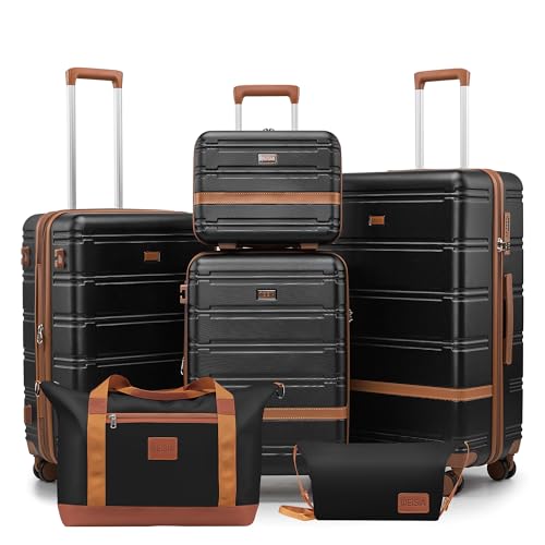 Image of NEISIA Luggage Sets with spinner wheels, PC+ABS Hard Shell Travel Luggage,Lightweight Carry-on suitcases with TSA Lock,YKK Zippers Fathers Day Gift for Dad Men (Black, 6 piece set(14 /20 /24 /28 /DB /TB))
