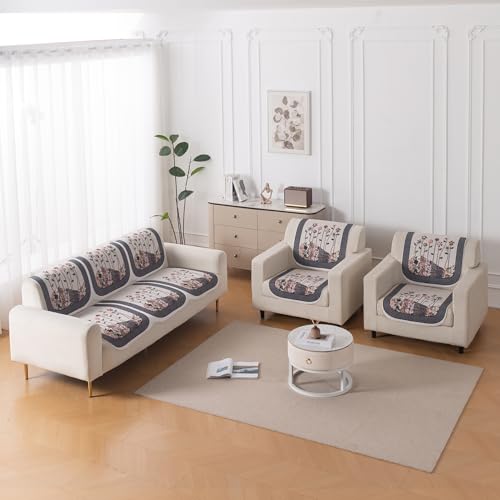 Image of HOKIPO 'HeavenHue' Fleece Soft Touch Quilted Sofa Cover 5 Seater Set - Washable 3+1+1 Sofa Panel for Seat & Back | Mystic Wings (IN-840-D7*2 + IN-838-D7*4)