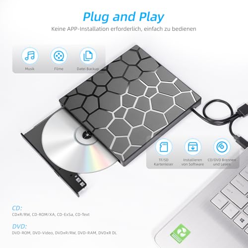 Lecteur CD/DVD externe pour PC sans lecteur interne graveur USB 3.0 multifonction - 4