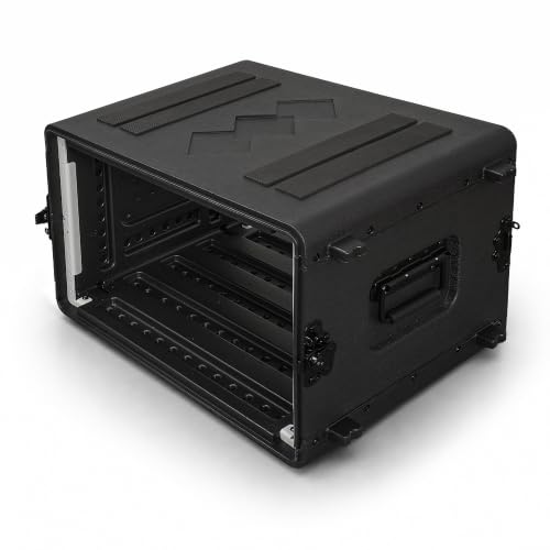 Image of Sound Town 6U Molded PE Rack Road Case with 17 inch Depth, Microphone and Accessory Storage Lids, Twist Latches, Front & Rear Rack Rails, Lightweight (STRC-PE6U)