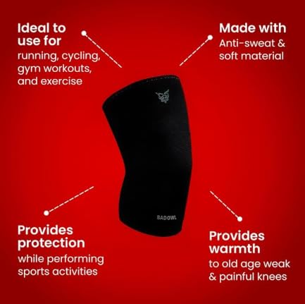 Image of BADOWL Flexa Knee Cap for Men and Women | All-Day Comfort Compression Sleeve for Joint Support, Running, Gym, Sports, Injury Recovery - Black (1 Pack) (M)