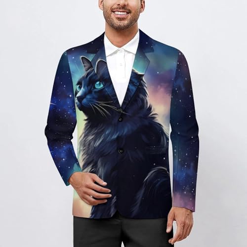 Galaxy Sky Moon Cat Men's Casual Blazers Slim Fit Sport Coats Blazer Two Buttons Suit Jacket for Work Party2