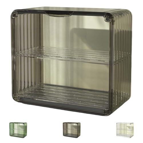 TAKEYミニ食器棚 食器棚 台所収納 2段 卓上キッチン 収納棚 キャビネット アクリル扉付き 収納便利 ひとり暮らし用 食器収納 オシャレ 大容量 防塵 組み立て式 多機能 整理用品 スリム 可動棚 カウンター上収納 ミニ カップ収納棚 (茶色,大きい