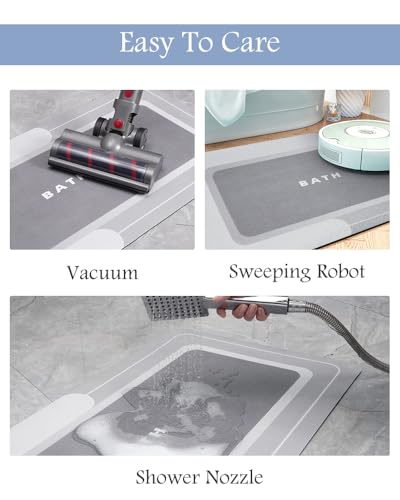 Image of MontVoo-Bath Mat Rug Runner Long Bathroom Mat Non Slip Super Absorbent Stain Resistant Quick Dry Thin Bathroom Rug Fit Under Door-Bath Mats for Bathroom Floor Bathtub Vanity-Bathmat 17 inchx50 inch Grey