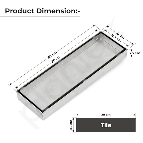 Image of Plantex 304 Grade Stainless Steel Tile Insert Shower Drain Channel /12x4 Inches Waste Water Floor Drain /Invisible Shower Drain Channel with Cockroach Trap - (BH-4104, Chrome)