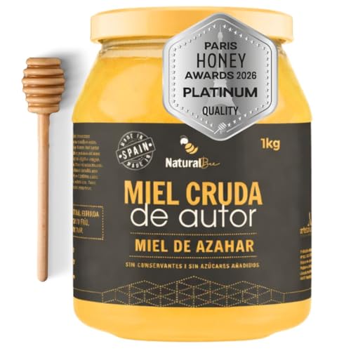 Natural Bee   Premio Platino Paris Awards 2026. Miel de Azahar Pura de Abeja 1kg. Cosecha Propia, Real, Mágica, Cruda sin filtrar, Sin azúcar. Incluye cuchara para miel. 100% Española. Regalo gourmet.
