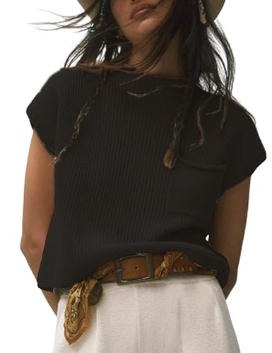 Image of Himosyber Women's Solid Sleeveless Vest Mock Neck Cap Sleeve Knitwear Sweater Tops