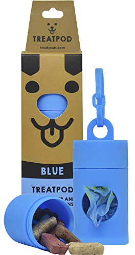 TreatPod Leash Treat Holder and Poop Bag Dispenser (Blue) - 2 in 1