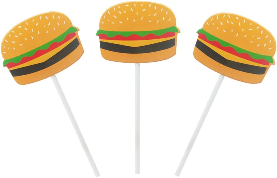 Morndew 24 PCS Hamburger BBQ Cheeseburger Cupcake Toppers for Barbeque Theme Party Birthday Party Wedding Party Decorations