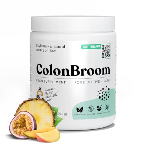 ColonBroom Psyllium Husk Powder with Stevia (Tropical Fruits) - Colon Cleanse for Bloating Relief & Gut Health - Colon Broom Fiber Powder Drink - Vegan Fiber Powder Stevia Supplement, 50 Servings