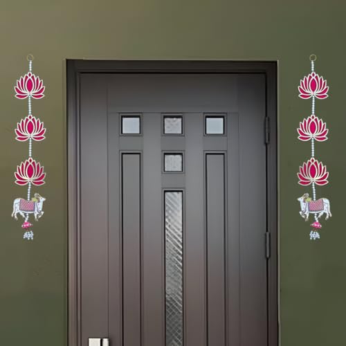 Image of Saugat Traders Handmade Lotus with Cow Hanging for Decoration | Diwali Puja | Wall Hangings for Home Decor, Temple, Mandir Backdrop Main Door Entrance | 23 Inch Each