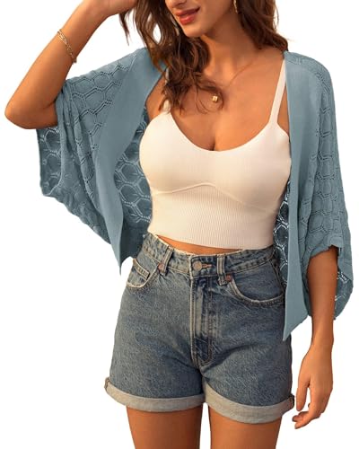 Image of GRACE KARIN Summer Cropped Cardigan for Women 2026 Batwing Sleeve Crochet Bolero Shrug Sweaters Lightweight Beach Boho Kimono