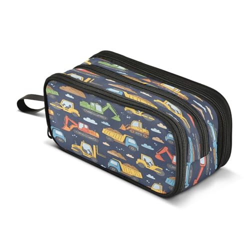 Image of Truck Excavation Vehicle Pencil Case 3 Compartment Pen Bag Pouch Holder Box School Portable Stationery Storage Bag for Girls Boys