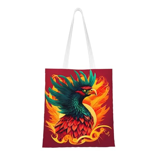 Phoenix Print Polyester Canvas Tote Bag, Worthy Shopping Bag, Ideal For Present And Daily Errands