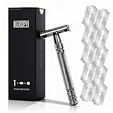 Klassischer zweischneidiger Rasierhobel im Vintage-Stil für Herren, beschwertes Schmetterlings-Kamm-Design mit 10 Keropy extra Klingen, Edelstahl-Rasierer für gründliche, glatte Rasur, mattschwarzes