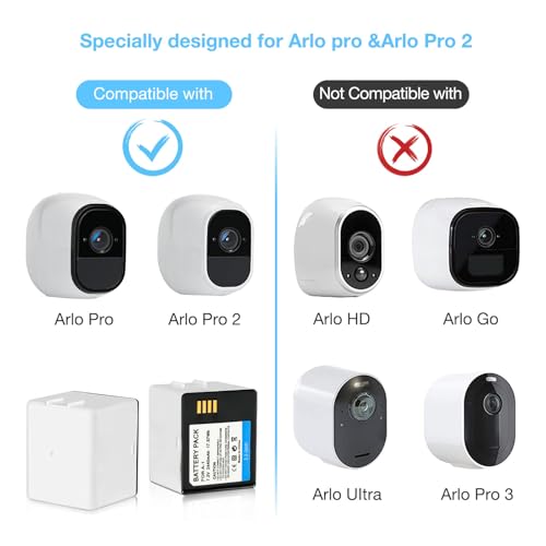 Image of 2-Pack A-1 Upgraded Batteries for Arlo Pro, Pro 2, Battery Compatible with Arlo VMC4030 VMC4030P VMS4230 VMS4430 VMS4530 VMS4230P VMS4430P VMS4530P-100NAR Camera, VMA4400 A-1B A-1C