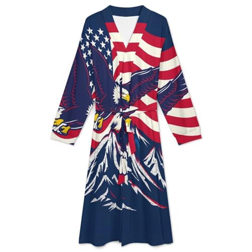 Ea-gles Flying Over U.S. Flag Soft Robe Long Sleeve Bathrobes V Neck Sleepwear Spa Robes with Belt Men Woman3