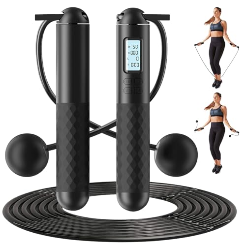 Cuerda de saltar sin cuerda, cuerda de saltar inalámbrica para adultos, saltar inalámbrica con contador ajustable con peso sin ejercicio y fitness para equipo de entrenamiento en casa para mujeres