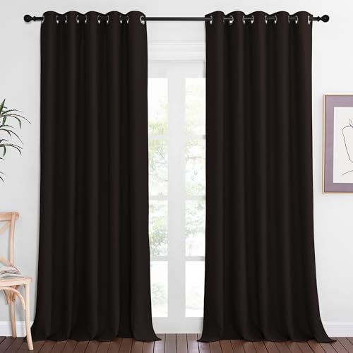NICETOWN Blackout Curtain Drape for Bedroom - Light Reducing Thermal Insulated Solid Grommet Room Darkening Window Curtain 90 inches Long for Living Room (Toffee Brown, 1 Piece, W66 x L90)