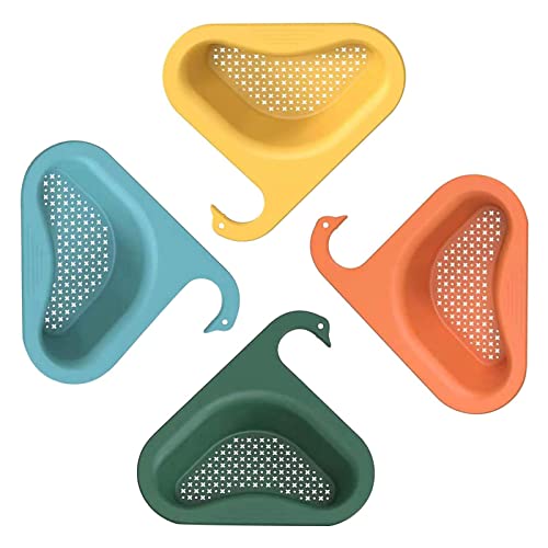 KLZUOPT Exquisite Bathroom Shelves Kitchen Sink Drain Basket Swan Drain Rack, Hanging Sink Strainer Basket Triangular Corner Drain Shelf for Food, Vegetables, Fruit(Size:3 pcs,Color:Orange)