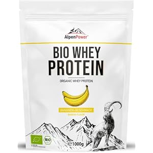 AlpenPower BIO WHEY Eiwit Banaan 1 kg – 100% natuurlijke ingrediënten & zonder toevoegingen – Hoogwaardig CFM eiwitpoeder gemaakt van de beste biologische alpenmelk