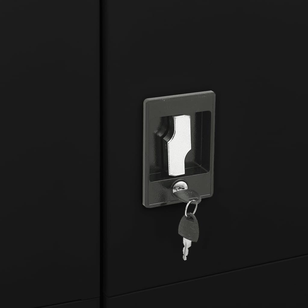 Armario de Metálico Armario Archivador Metálico de Oficina Mueble de Almacenamiento Puerta Seguridad,Estanterías Metálicas-Negro-