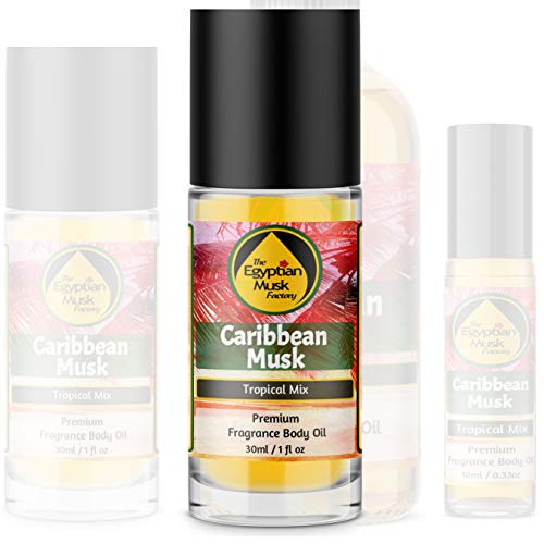 WagsMarket The Egyptian Musk Factory Caribbean Musk Perfume Oil for Men and Women, Choose from 0.33oz Roll On to 4oz Glass Bottle (1oz Roll On)