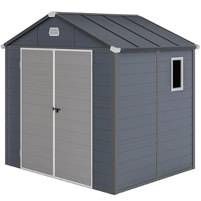 DWVO 8x6.2FT Outdoor Storage Shed w/o Floor, All-Weather Plastic Shed with Lockable Doors, Window & Vents, Plastic Tool Shed for Backyard, Patio, Poolside, Lawn, Gray