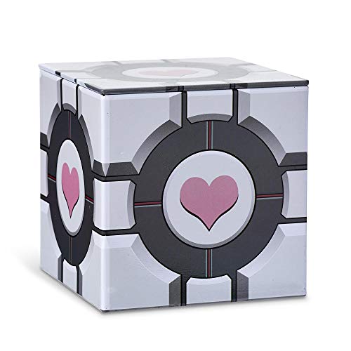 Portal Companion Cube Tin Storage Box - 4X4-Inch Novelty Stash Container W/ Pop Top Lid - Decorative Organizer Holder Cube - Kitchen Bedroom Office Decor - Colorful Heart Design Collectible Canisters #TOP2