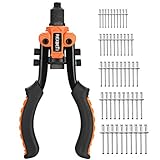 REXBETI 10.5-Inch Hand Rivet Gun, Heavy Duty Rivet Gun Tool with 5 Replaceable Rivet Heads, Labor-Saving Design, with 50pcs Rivets, Perfect for Repair, DIY Projects