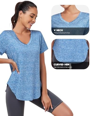 Short Sleeve Workout Shirts Women Loose Fit, V-Neck Women Exercise T-Shirt Workout Top, Dry Fit Yoga Gym Sport Tops - Image 7